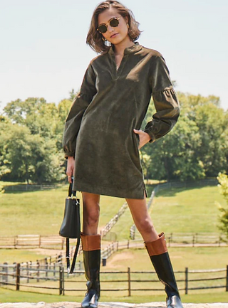 Cartolina Nantucket - Charlotte Corduroy Shift Dress - Olive