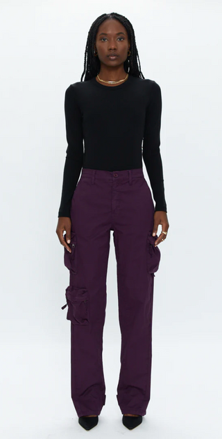 Pistola - Bobbie Mid Rise Loose Straight Leg Cargo Pant - Washed Aubergine