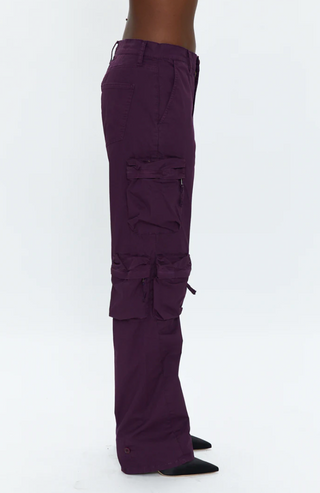 Pistola - Bobbie Mid Rise Loose Straight Leg Cargo Pant - Washed Aubergine