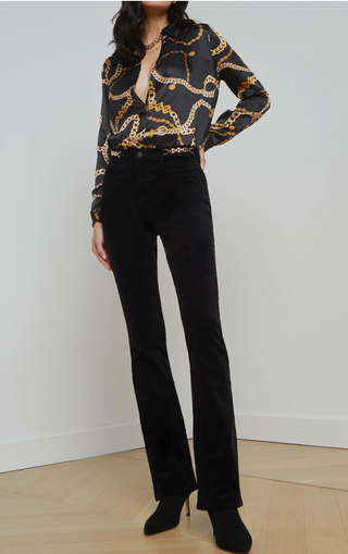 L'Agence - Stevie Velvet Jean w Gold Chain Detail - Noir