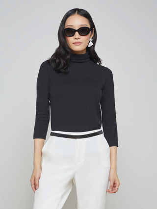 L'Agence - Aja 3/4 Sleeve Turtleneck Top - Black