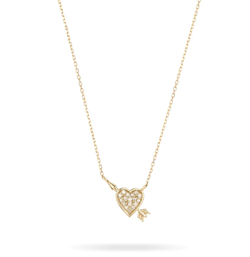 Adina Reyter - Tiny Diamond Pave Heart & Arrow Necklace