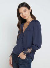 Load image into Gallery viewer, L&#39;Agence - Aarti Lace Cuff Faux Wrap Blouse - Midnight
