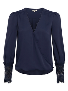 L'Agence - Aarti Lace Cuff Faux Wrap Blouse - Midnight