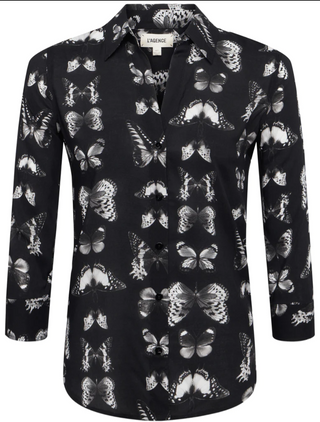 L'Agence - Camille 3/4 Sleeve Blouse - Black Vintage Butterfly