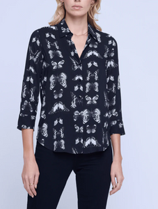 L'Agence - Camille 3/4 Sleeve Blouse - Black Vintage Butterfly