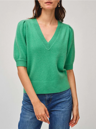 White + Warren - Cashmere Puff Sleeve V Neck Sweater