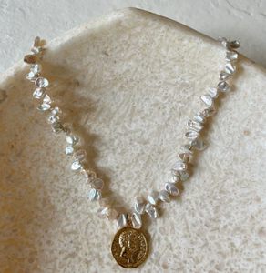 House of Olia - Piena Freshwater Pearls with Coin Medallion Necklace
