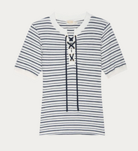 Load image into Gallery viewer, Nation LTD - Reeve Lace-Up Tee Shirt - Freehand Stripe
