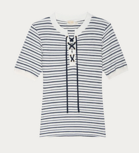 Nation LTD - Reeve Lace-Up Tee Shirt - Freehand Stripe