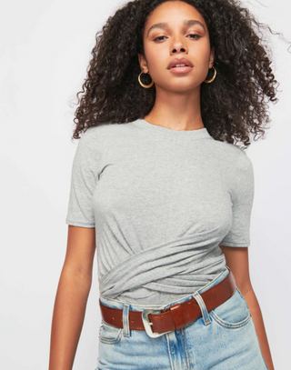 Nation LTD - Talia Wrap Tee Shirt - Heather Grey