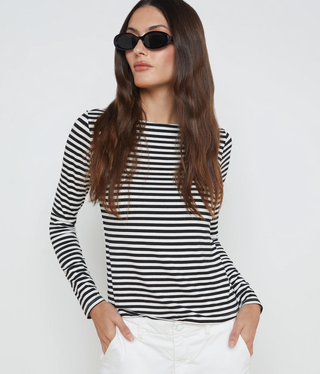 L'Agence - Tess Striped Long Sleeve Top - Black/White