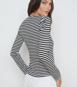 L'Agence - Tess Striped Long Sleeve Top - Black/White