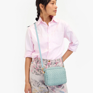 Clare V. - Midi Sac Woven Leather Handbag - Sunbleached Sky Blue