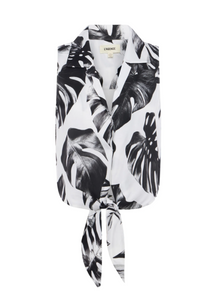 L'Agence - Amos Sleeveless Tie Blouse - Black/White Palm