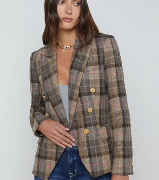 L'Agence - Kenzie Wool Blazer - Tan/Pink Plaid