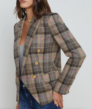 L'Agence - Kenzie Wool Blazer - Tan/Pink Plaid