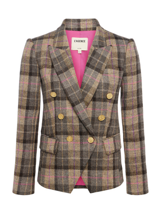 L'Agence - Kenzie Wool Blazer - Tan/Pink Plaid