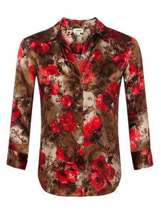 L'Agence - Dani 3/4 Sleeve Silk Blouse - Army/Pink Floral Cheetah