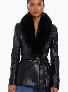 Amanda Uprichard - Lancetti Vegan Leather and Faux Fur Jacket - Black