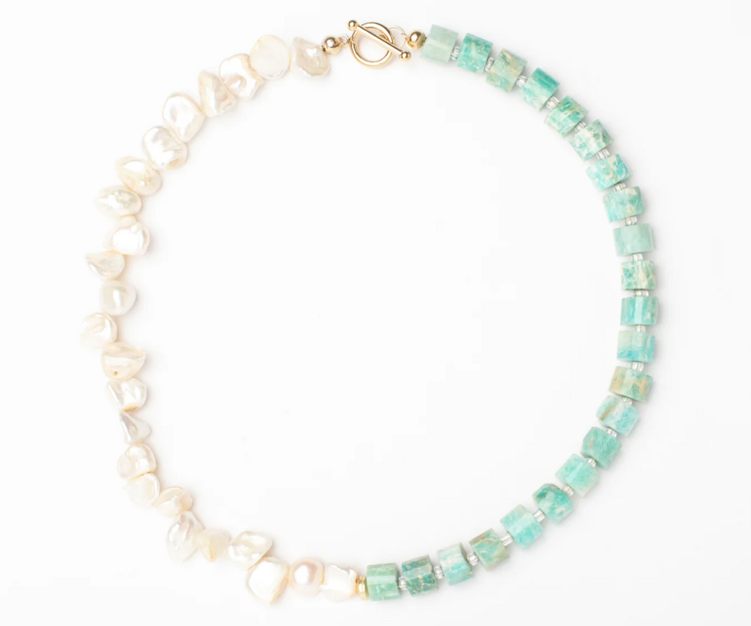 House of Olia - Agua Pearl and Amazonite Necklace