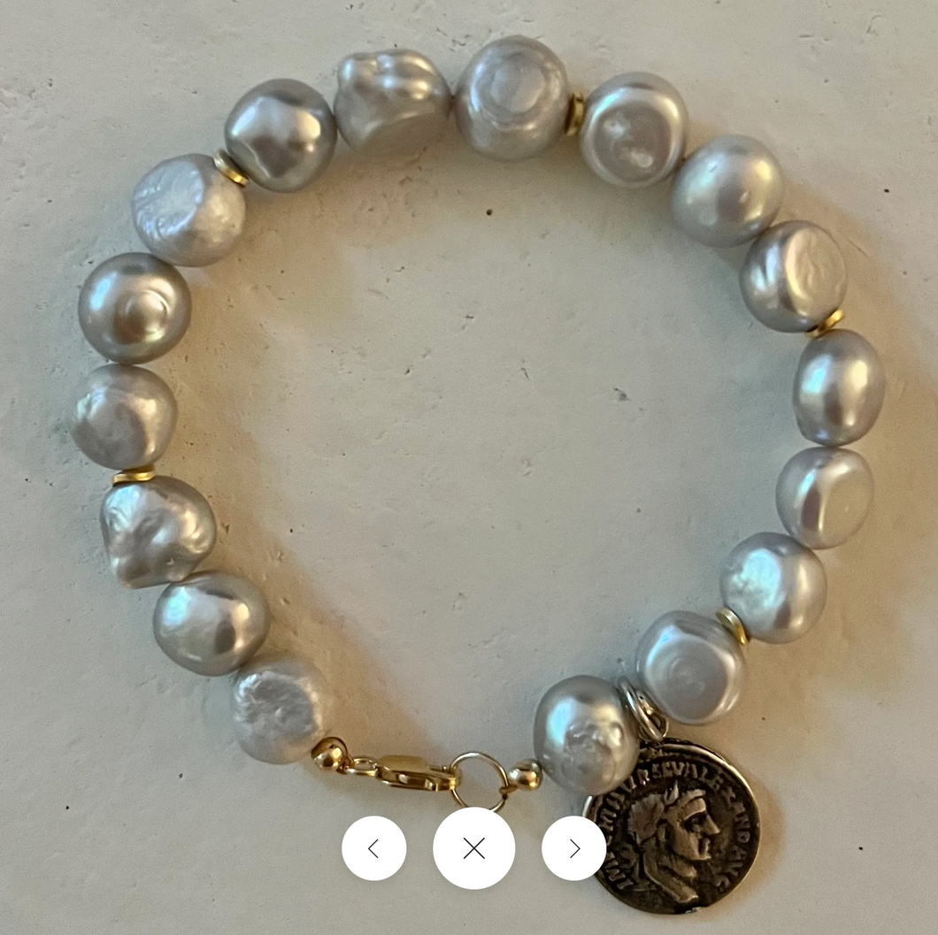 House of Olia - Platina Silver Baroque Pearl Bracelet