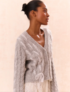 LoveShackFancy - Louella Cable Knit Cardigan - Silver Mist