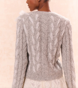 LoveShackFancy - Louella Cable Knit Cardigan - Silver Mist