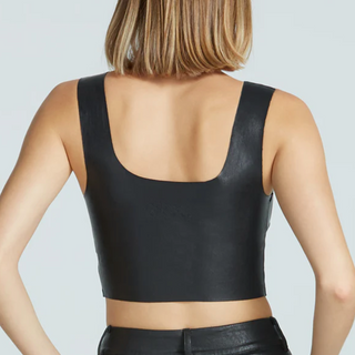 Commando - Faux Leather Squareneck Crop Top - Black