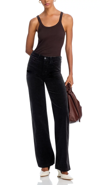 L'Agence - Clayton High Rise Wide Leg Velvet Jean - Noir