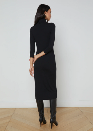 L'Agence - Violetta 3/4 Sleeve Turtleneck Dress - Noir