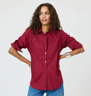 Kerri Rosenthal - Mia Button Down Shirt Max Heart - Burgundy