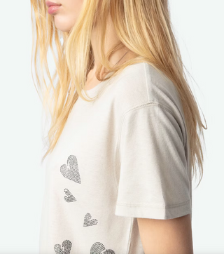 Zadig & Voltaire - Marta Strass Heart Embellished Tee - Light Grey