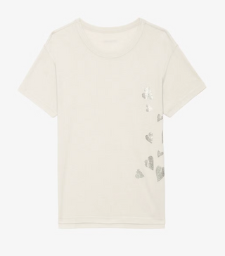 Zadig & Voltaire - Marta Strass Heart Embellished Tee - Light Grey