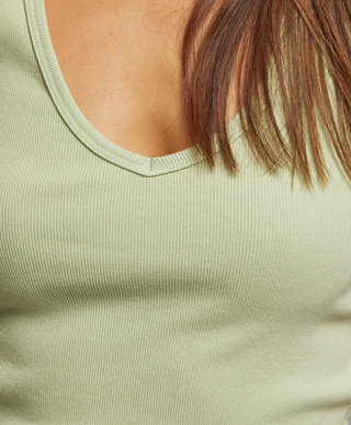 perfectwhitetee - Maria Ribbed Cotton V-Neck Tank - Pistachio