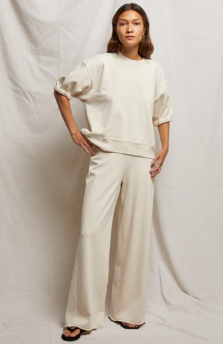 perfectwhitetee - Amber French Terry Wide Leg Trouser - Sugar