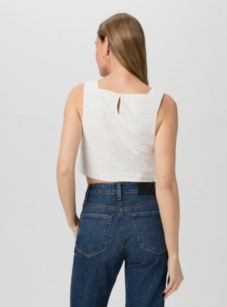 Paige - Aelita Eyelet Cropped Tank - Crisp White