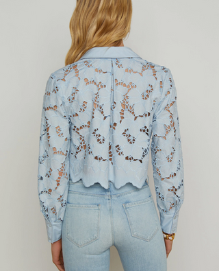 L'Agence - Seychelle Cropped Lace Blouse - Blue Fog