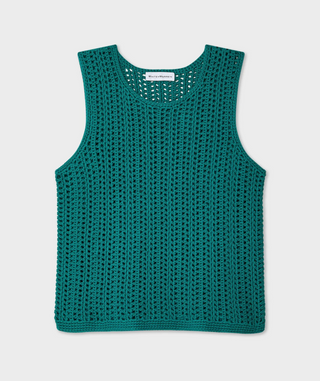 White + Warren - Lofty Cotton Crochet Tank - Deep Teal