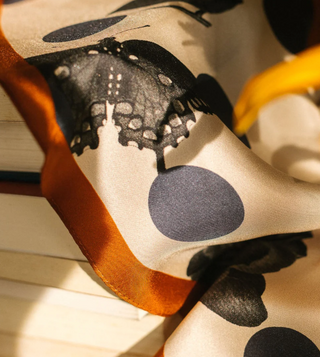 Lost Pattern - Silk Noir Floral Diamond Scarf - Caramel