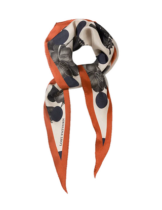 Lost Pattern - Silk Noir Floral Diamond Scarf - Caramel