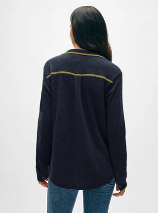 White + Warren - Cashmere Tipped Button Down Shirt - Deep Navy/Bright Olive