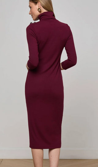 L'Agence - Voletta Knit Turtleneck Midi Dress - Dark Port