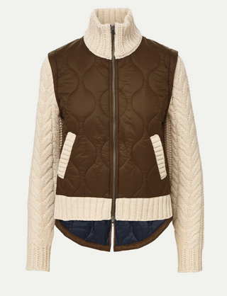 Veronica Beard - Patra Knit-Sleeve Quilted Jacket - Mocha/Heathered Sand