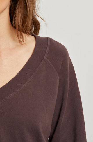 perfectwhitetee - Sinead French Terry V Neck Sweatshirt - Cocoa