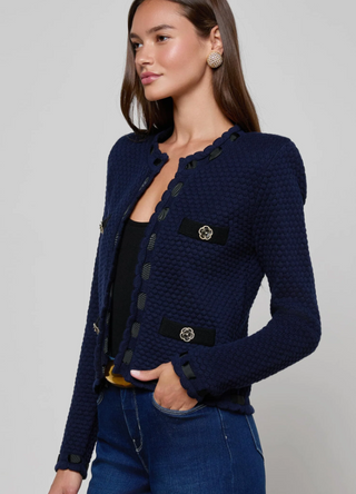 L'Agence - Astor Grosgrain Trimmed Cardigan Jacket - Midnight/Black