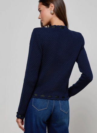 L'Agence - Astor Grosgrain Trimmed Cardigan Jacket - Midnight/Black