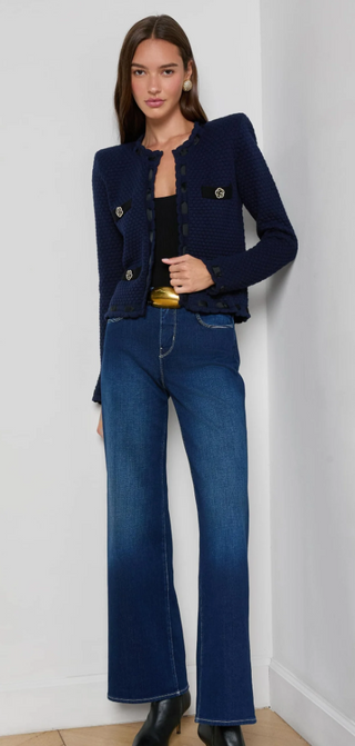 L'Agence - Astor Grosgrain Trimmed Cardigan Jacket - Midnight/Black