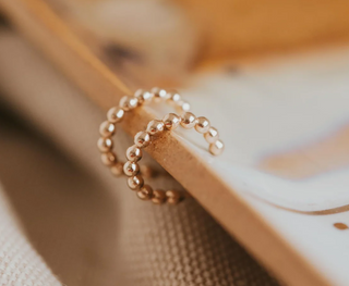 Adorn - Beaded Huggie Hoop Earrings - Yellow Gold