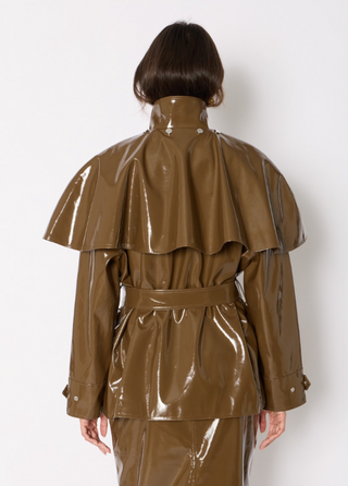 Berenice - Gulia Vinyl Jacket with Capelet - Brown